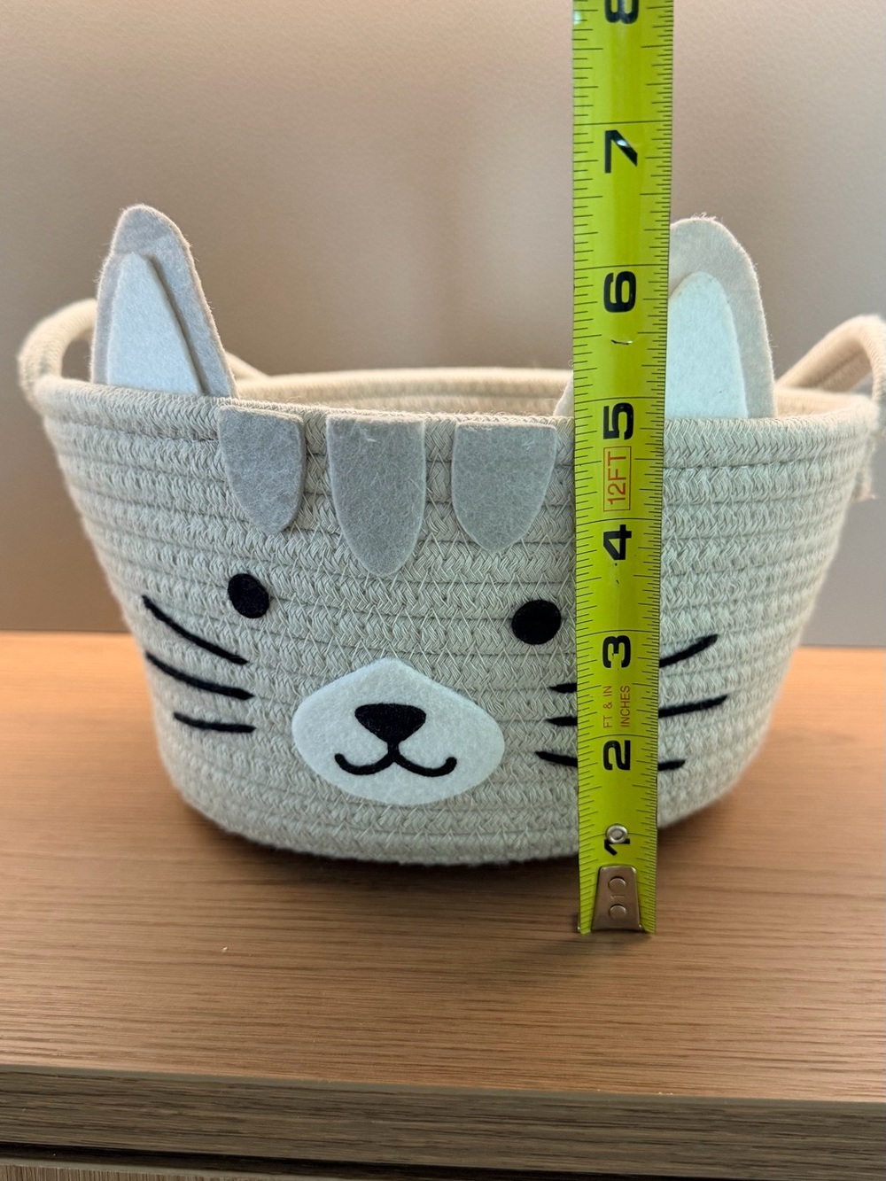 Cute Cat Face Rope Storage Bin in Cream - Picture 3 of 3